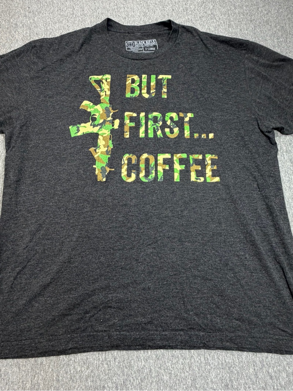Black Rifle Coffee Co. Men’s XL T Shirt Charcoal Camo Rifle